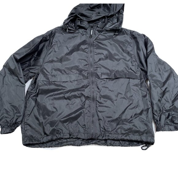 Eddie Bauer EBTEK Ripstop Windbreaker Jacket Mens Size M Black Full Zip Hooded - Picture 1 of 14